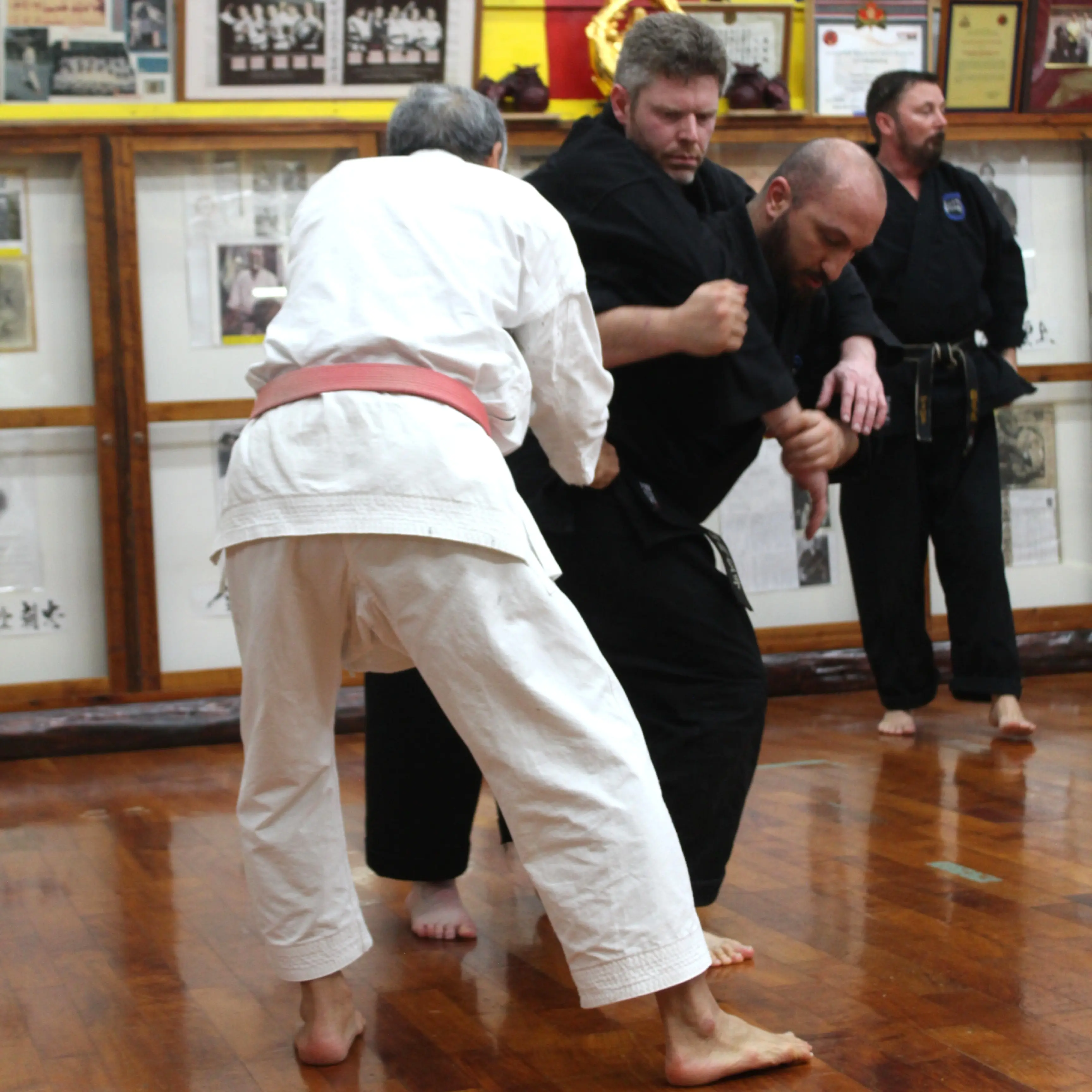 Olgun Tiltay in Okinawa learning grappling techniques from Tetsuhiro Hokama Sensei [10th Dan] Gojuryu Karate